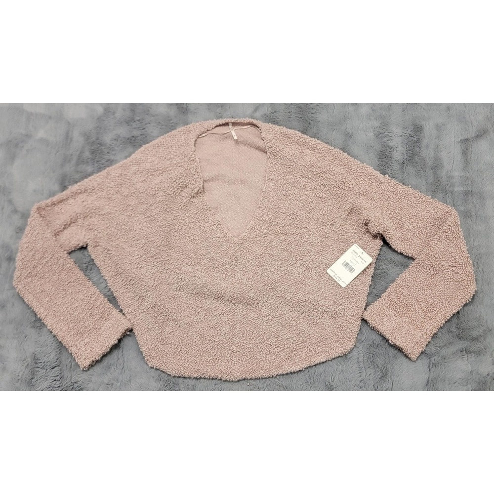 Free People Sweater Womens Small Lavender Popcorn Pullover V-Neck Boucle Knit
